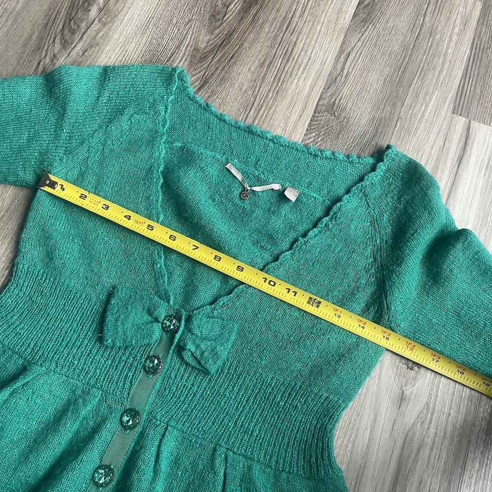 Anthropologie Knitted & Knotted Kelly Green‎ Wool Mohair Blend Bow Cardigan XS - Picture 5 of 6